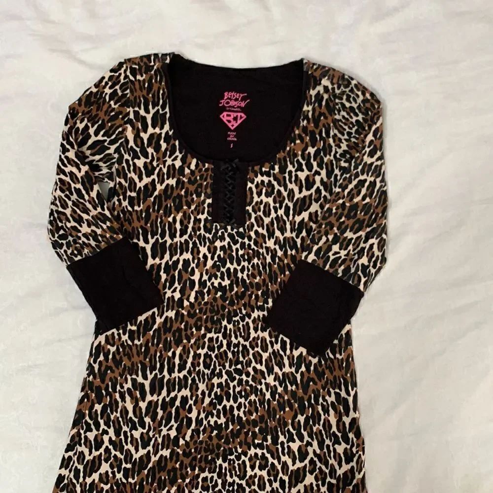Betsey Johnson Intimates Leopard Print Nightie Pajama Gown Top Size S